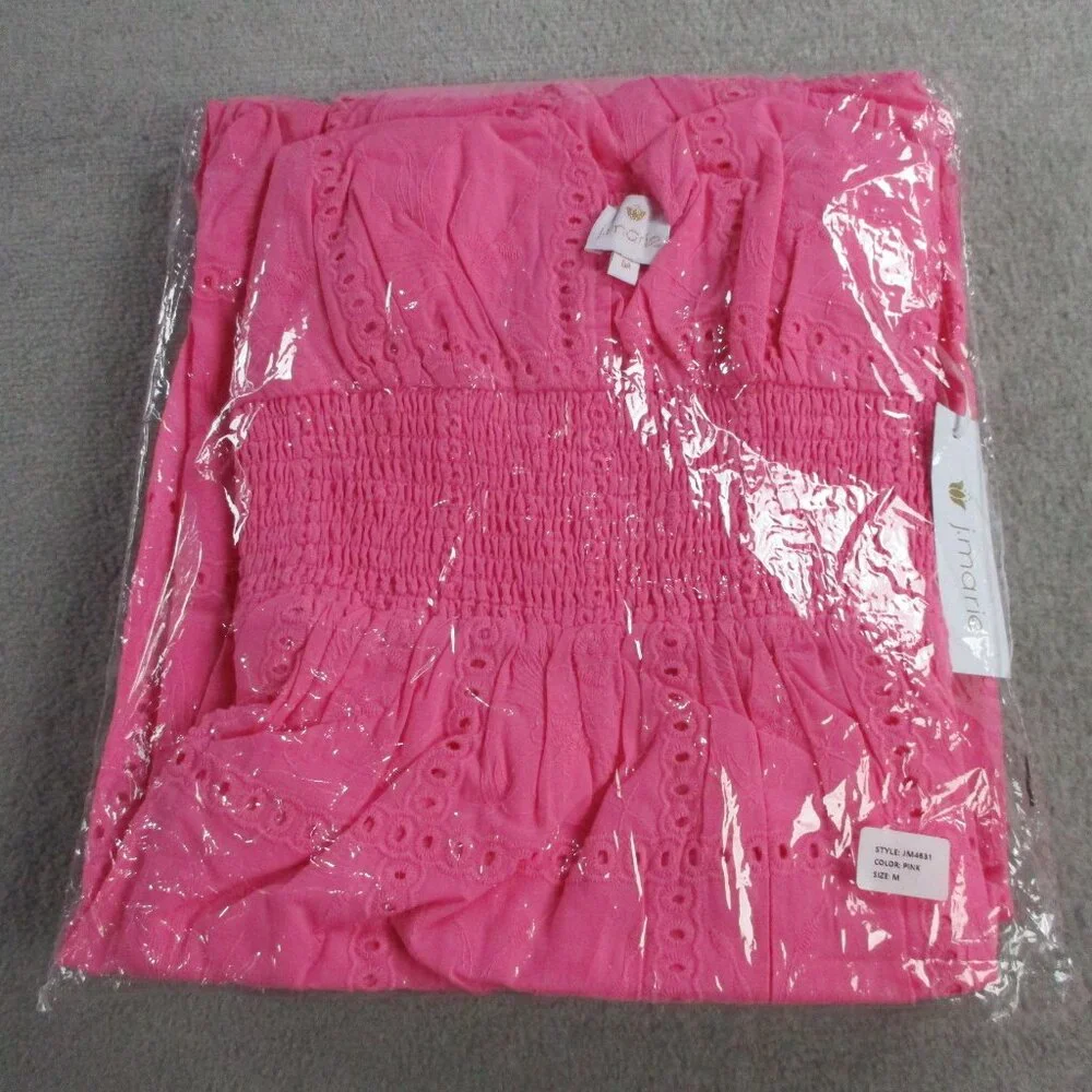 J Marie Presley Eyelet Midi Dress Womens Medium Pink Lace Lined NEW - Picture 2 of 6